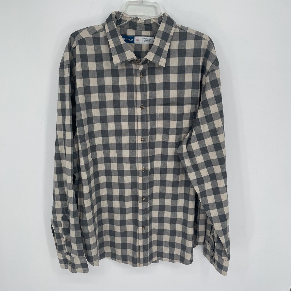 Old Navy NWT Men's Gray Plaid Built-In Flex Everyday Button Down Shirt Size XXL
